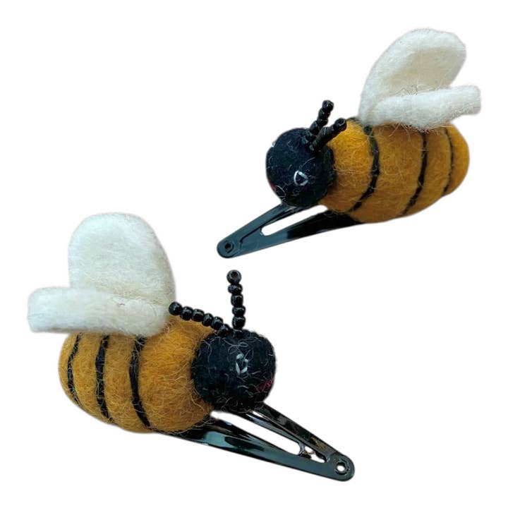 Haarclips Biene 2x - gelb - Filzwolle - handgefertigt in Nepal für den Großhandel von Luna-Leena - handmade in Nepal