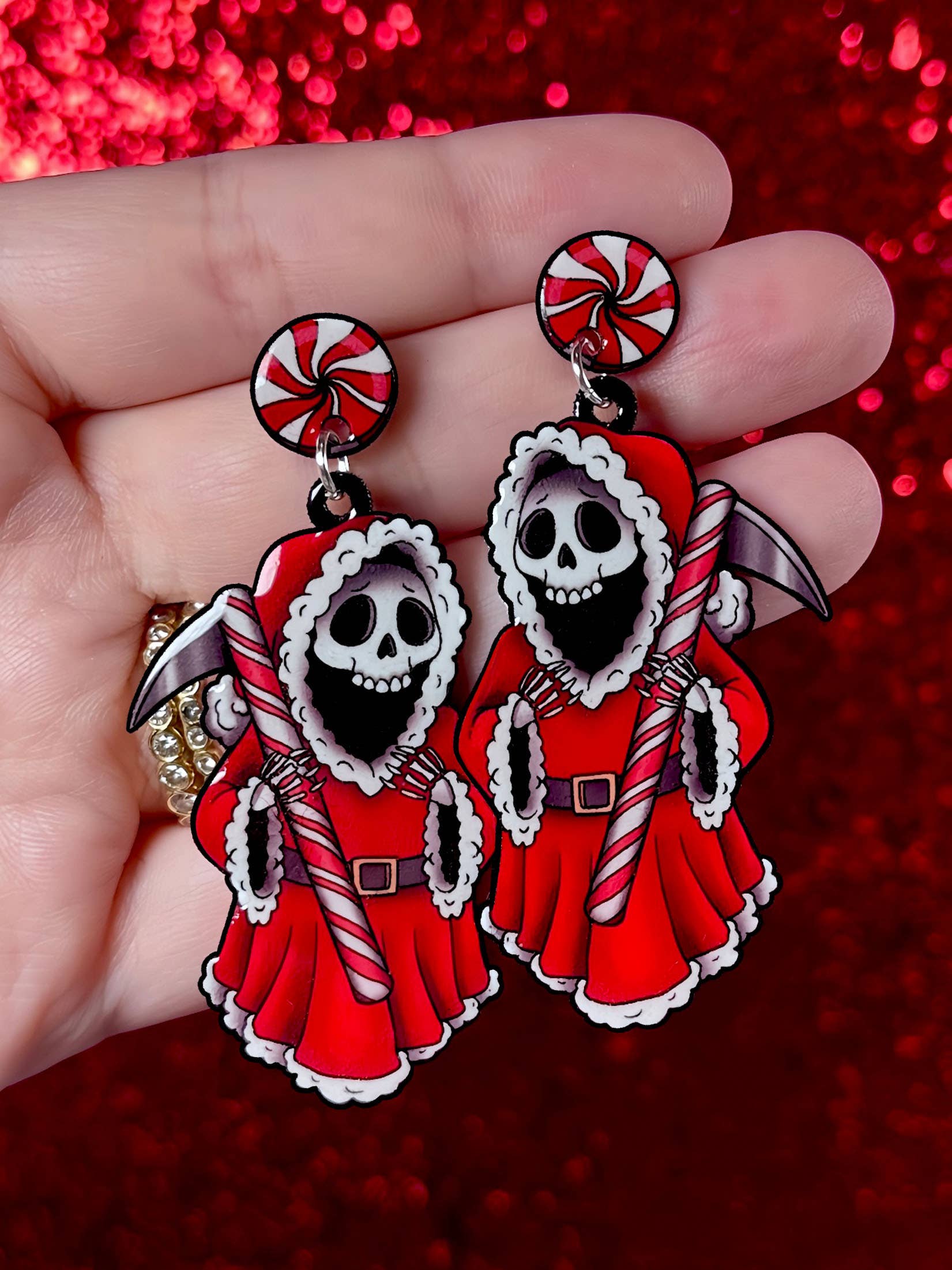 Sea Pixie Designs - Wholesale Dangle Earrings - Grim Reaper Santa Halloween & Christmas Dangle Earrings1