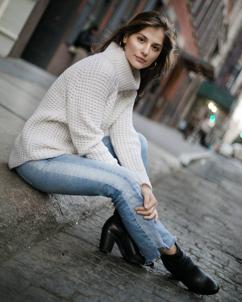 QUINN – Engroshandel Pullover - Dame – Cashmere vaffelstrik rullekrave6