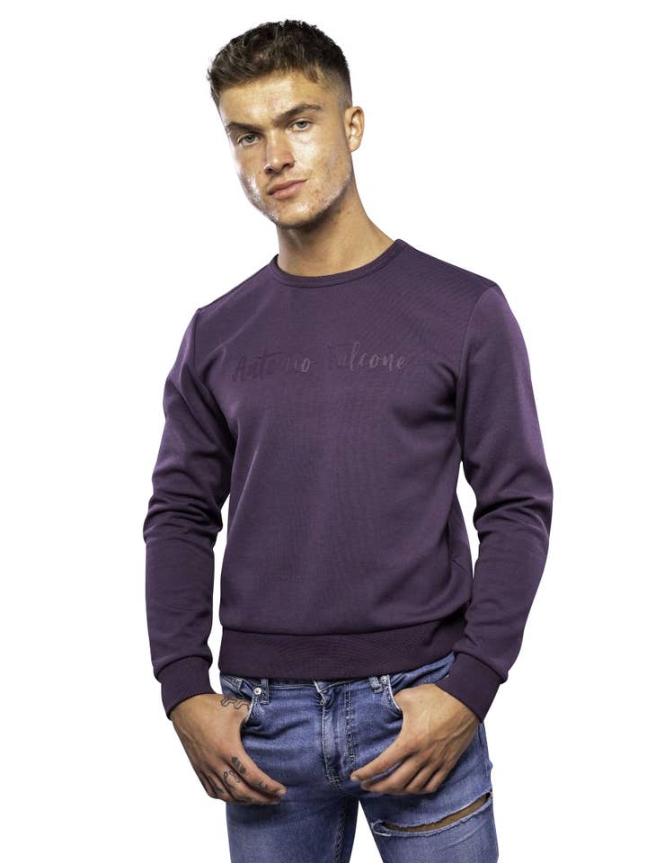 Diego Double Face Long Sleeve Crew Neck T Shirt Cosmos Navy for wholesale by Antonio Falcone