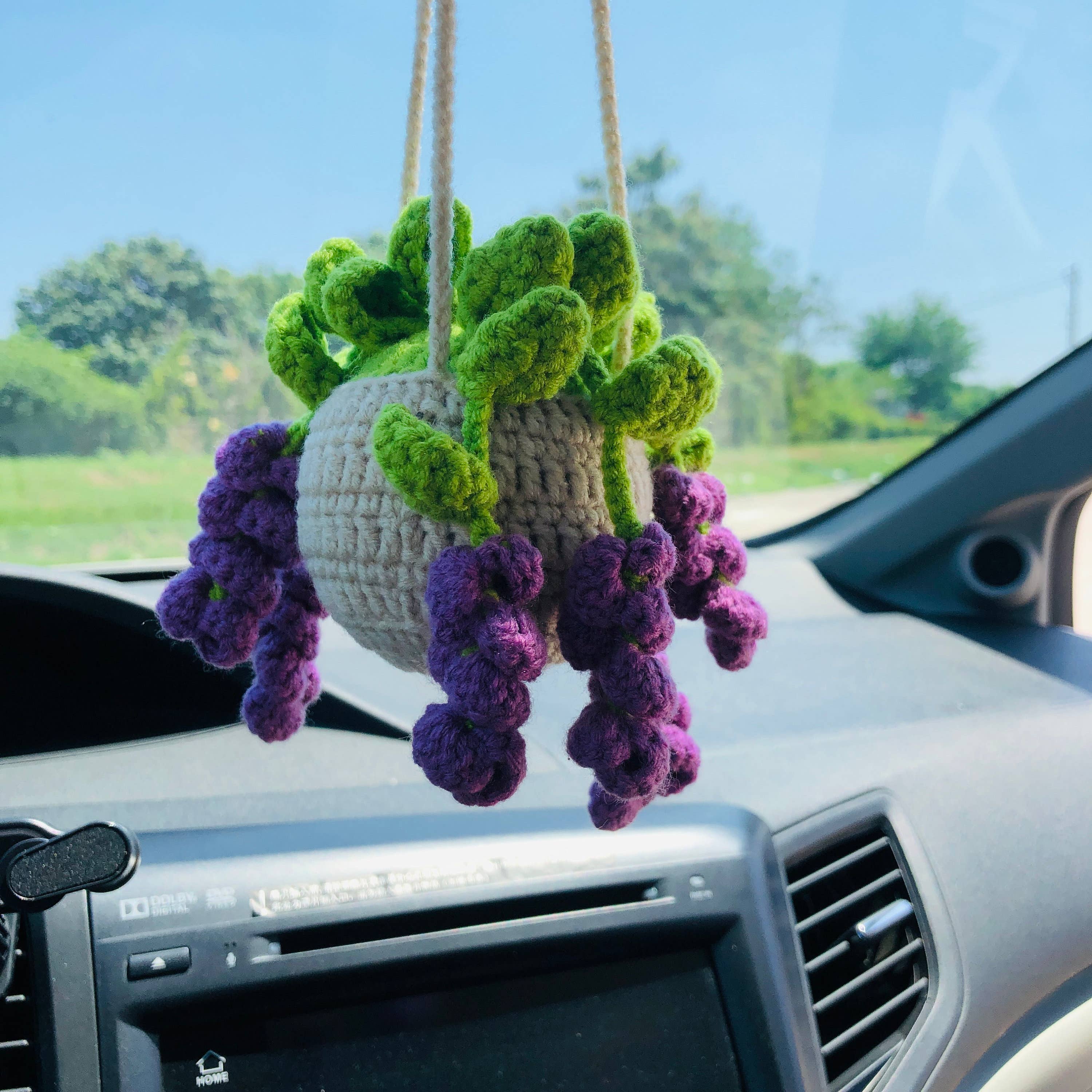 Anh2 LTD - Wholesale Car Decorative Charm - Women's - Cute Crochet Lavender Plant Car Mirror Hanging Pendant Decor4