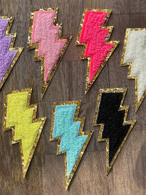 Lighting Bolt Iron On Gold Glitter Patches for wholesale by Scratch Decor
