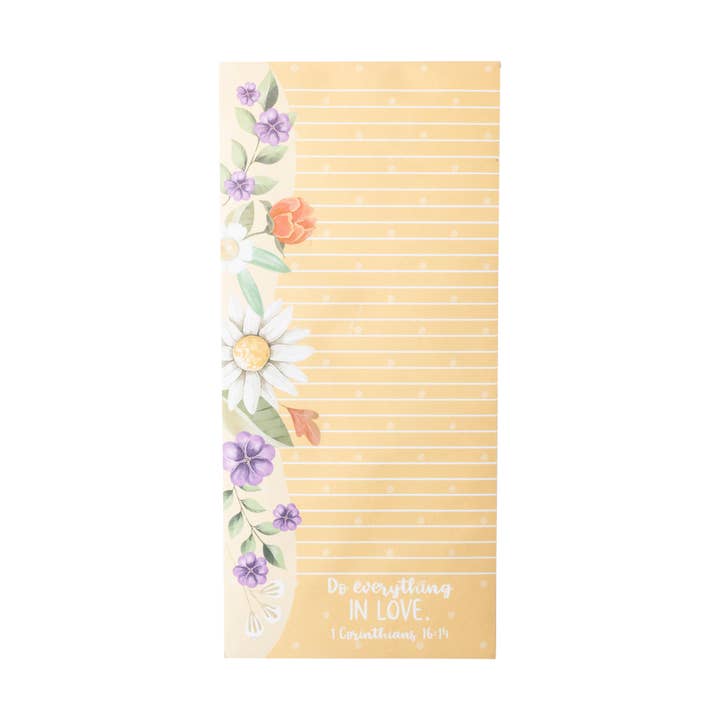 Divinity Boutique - Wholesale Notepad - Listpad w/Pen: Yellow Floral (1 Corinthians 16:14)1