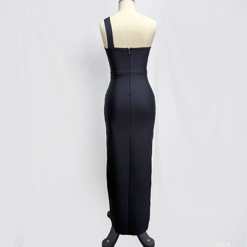 DR0106 Elegant Black Diamond-Encrusted Bandage Dress for wholesale on Faire4
