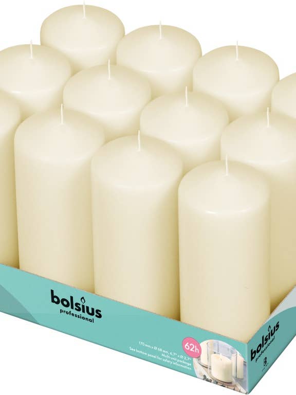 Velas de columna para hostelería 17x7 cm, bandeja de 12, color marfil para venta al por mayor de Sfeerpunt
