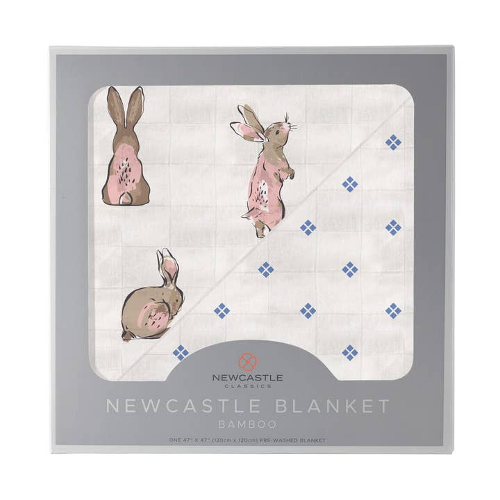 Newcastle Classics - Wholesale Bedding blanket – Kids & Baby - Powder Pink Bunnies & Periwinkle Diamond Polka Dot Blanket0