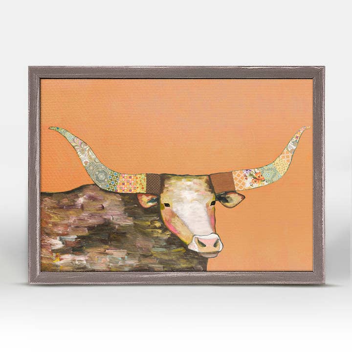 GreenBox Art - Wholesale Art Print - Longhorn On Orange Mini Framed Canvas1