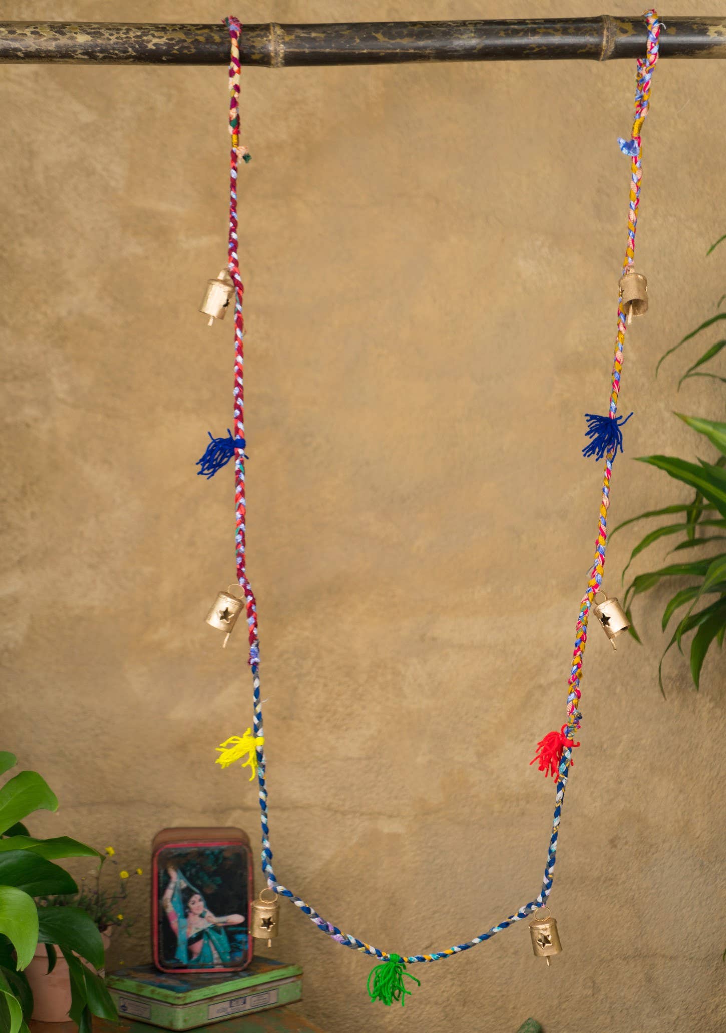 Namaste - Wholesale Bunting/Garland - Braided Recycled Sari Garland With Bells2