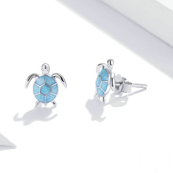 Perimade & Co. LLC - Wholesale Stud/Post Earrings - Blue Sea Turtle Stud Earrings in Solid Copper