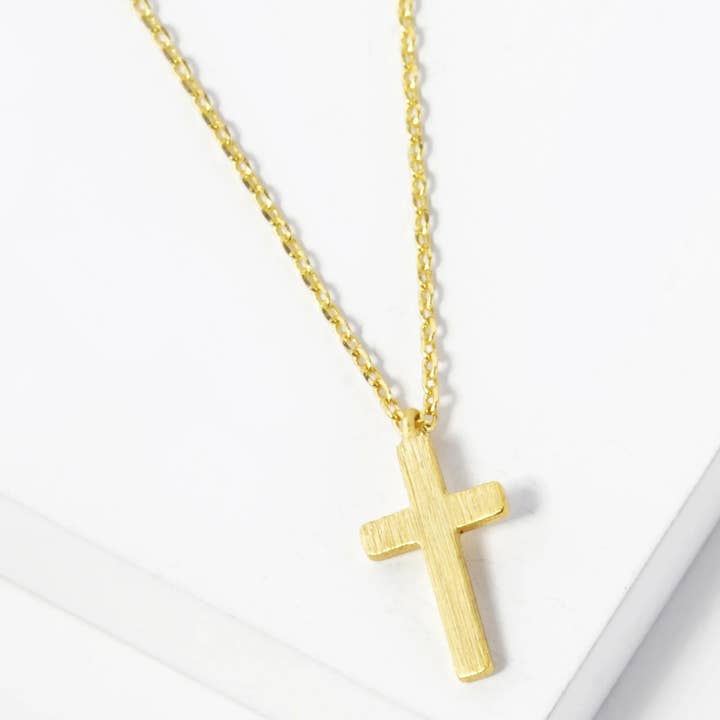 Wild Honey - Wholesale Pendant/Charm Necklace - 18K Gold Dipped Brushed Cross Pendant Necklace1