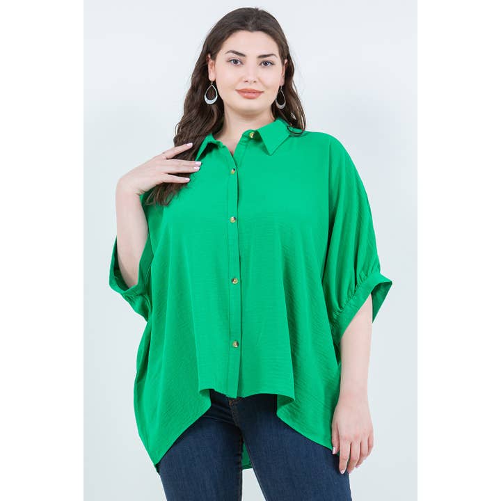 REGULAR SIZE BOXY OVERSIZE BUTTON UP COLLARED TUNIC SHIRT for wholesale by Curve Market
