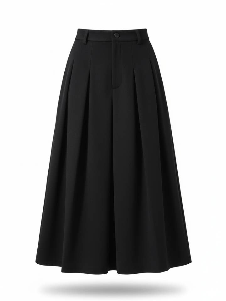 Schwarz Hoch taillierter Faltenrock in A-Linie Wolloptik Winter für den Großhandel auf Faire0