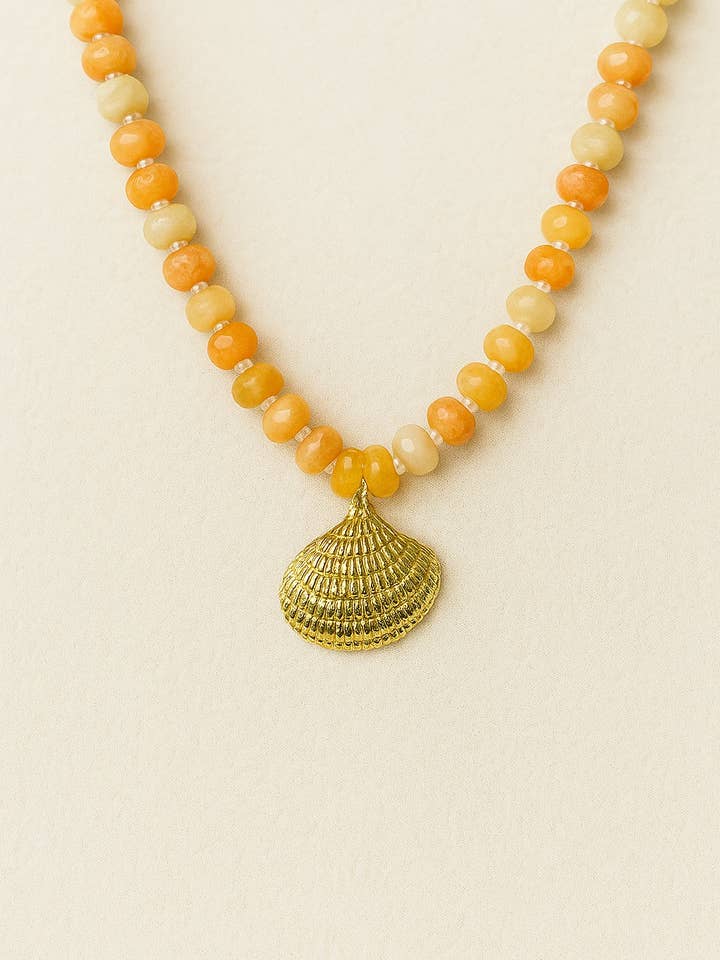 Coastal Beaded Necklace-Citrine beads with gold filled shell for wholesale by Serendipity Designs