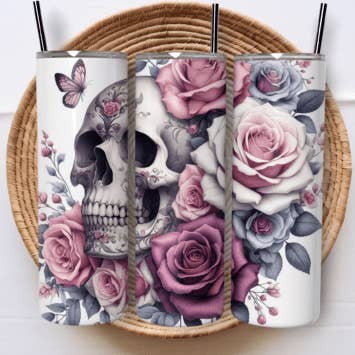 Skulls and roses stainless tumbler for wholesale by The Muddy Magnolia Boutique