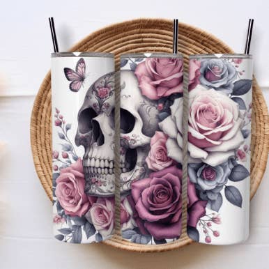 The Muddy Magnolia Boutique - Wholesale Insulated Mug/Tumbler - Skulls and roses stainless tumbler0