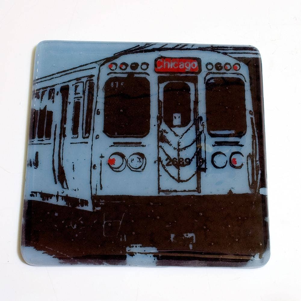 Kiku Handmade | Contemporary Fused Glass Home Goods - Wholesale Coasters - Chicago El Train Fused Glass 4" Single Coaster0