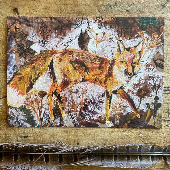 A6 Winter Fox postcard for wholesale by Clare O’Neill Artworks