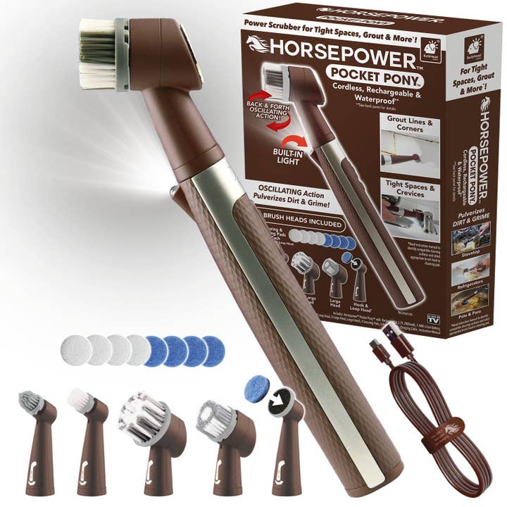 Horsepower Pocket Pony Scrubber | 5 Brush Heads | LED Light for wholesale by BulbHead