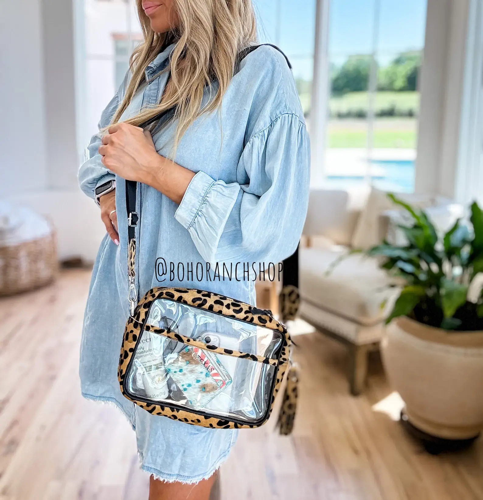 Boho Ranch Shop - Vente Sac à bandoulière – femme - Sac bandoulière en cuir de vache PRISCILLA CLEAR concert festival10