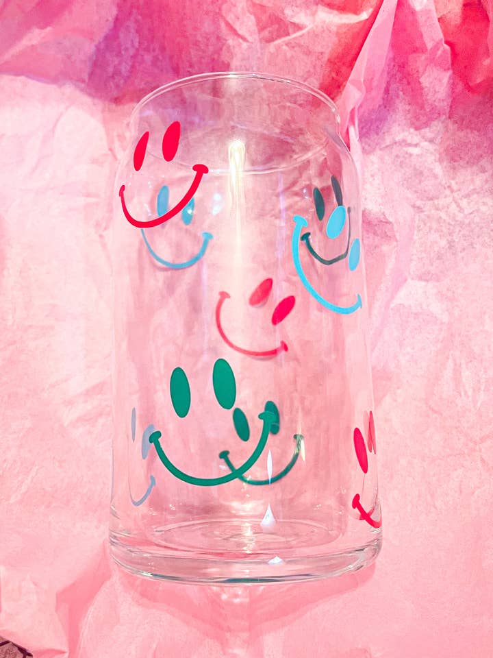 Colorful Smileys Beer Can Glass for wholesale by Girlhood Company LLC