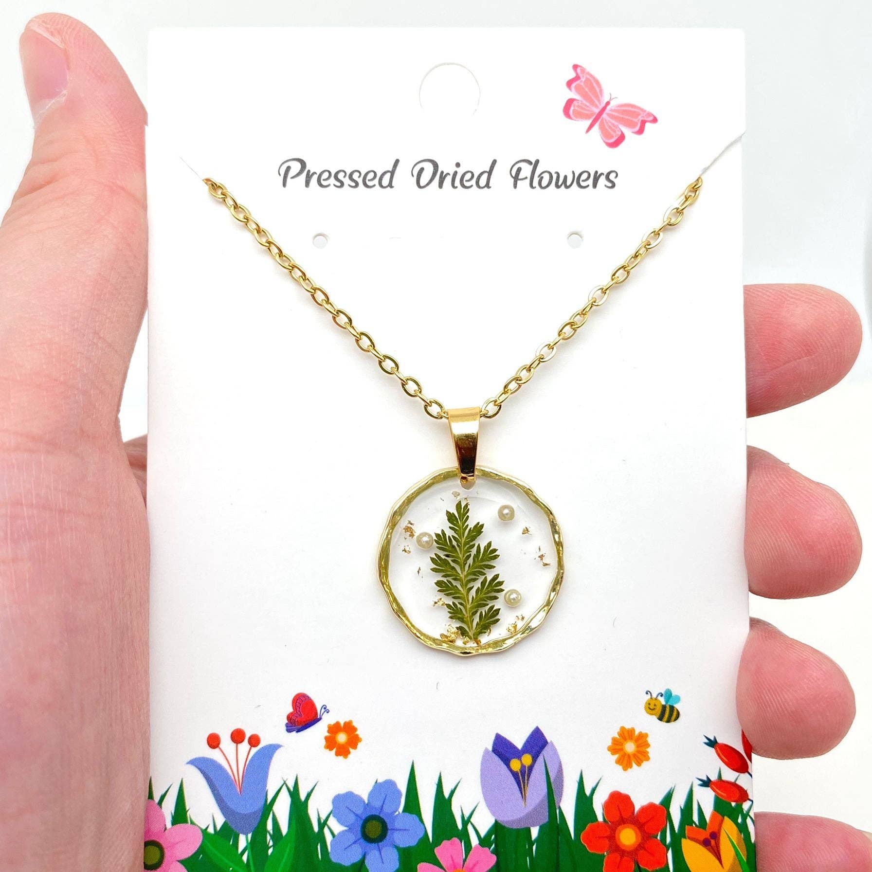 Mio Queena - Wholesale Pendant/Charm Necklace - Dried Flowers Floral Irregular Round Pendant Necklace - PDF13
