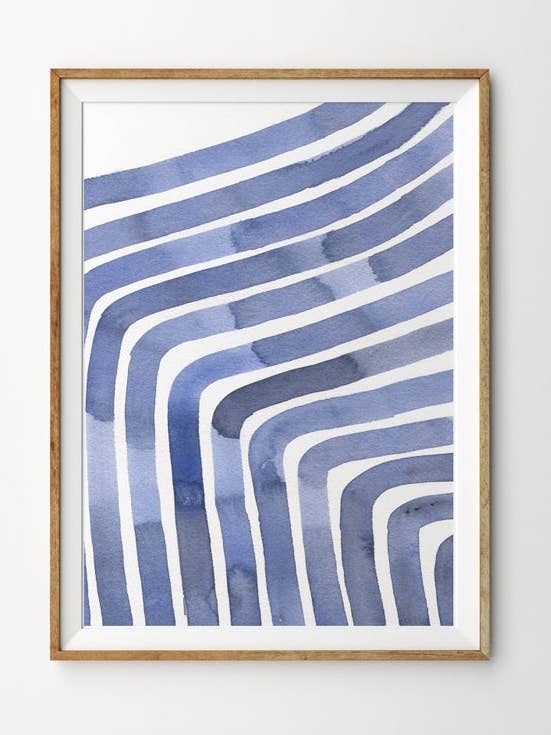 Art minimaliste à la ligne bleue pour la vente par Sara Cristina Design