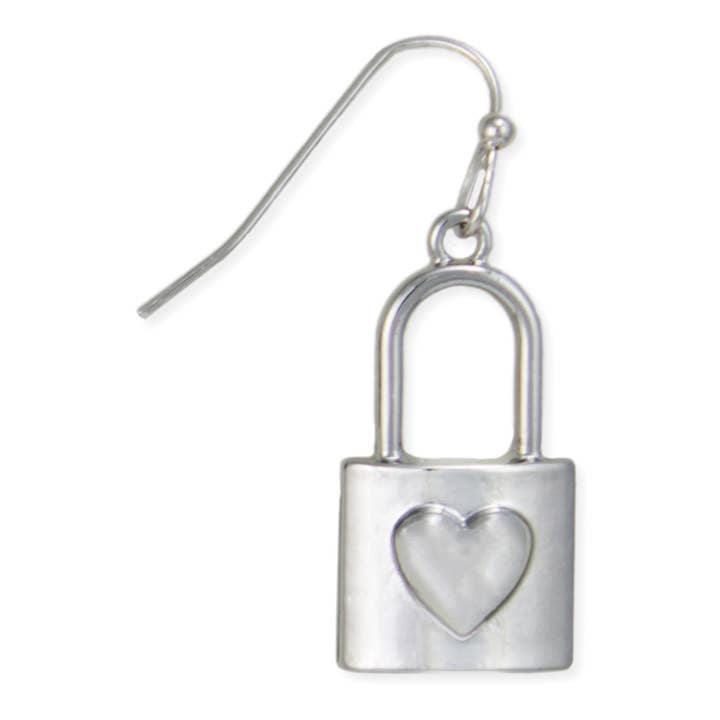 ZAD - Wholesale Dangle Earrings - Love Locked Silver Heart Lock Earrings1