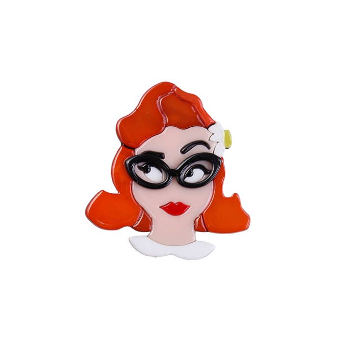 Miss Minna - Wholesale Brooch - π Retro brooch with girl with glasses design π