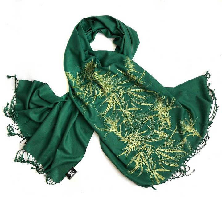 Cyberoptix Tie Lab - Wholesale Scarf - Women's - Marijuana Pashmina. Cannabis leaf printed bamboo scarf.0