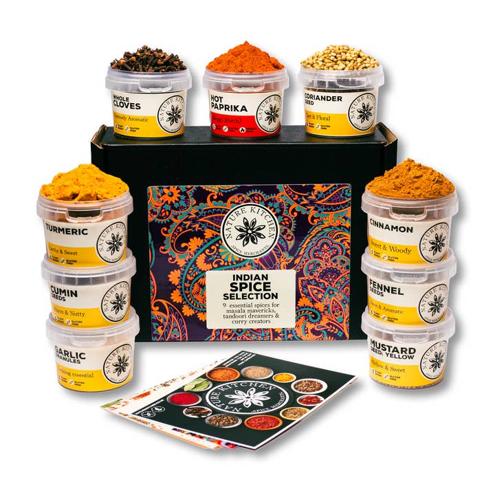 Nature Kitchen Co Ltd - Wholesale Dried Spice Mix - Indian Spice Selection Gift Box with 9 Spice Pots and Recipe Cards