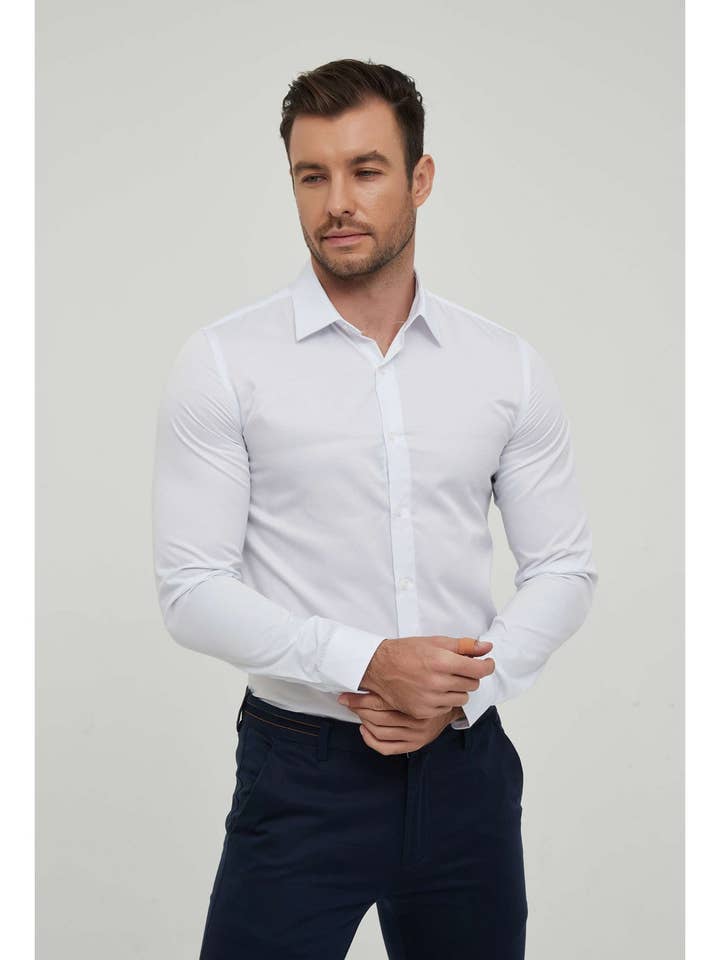 Yves Enzo - Wholesale Button Down Shirt - Men's - White shirt slim fit0