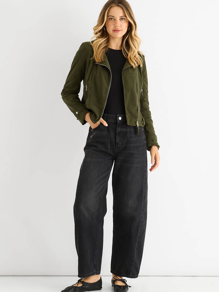 Khaki Corduroy Biker Ritsjas voor wholesale door GINI LONDON