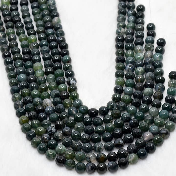 AK Healing Crystals - Wholesale Beads - Moss Agate Round Beads, Crystal Bead Jewelry 4-12mm