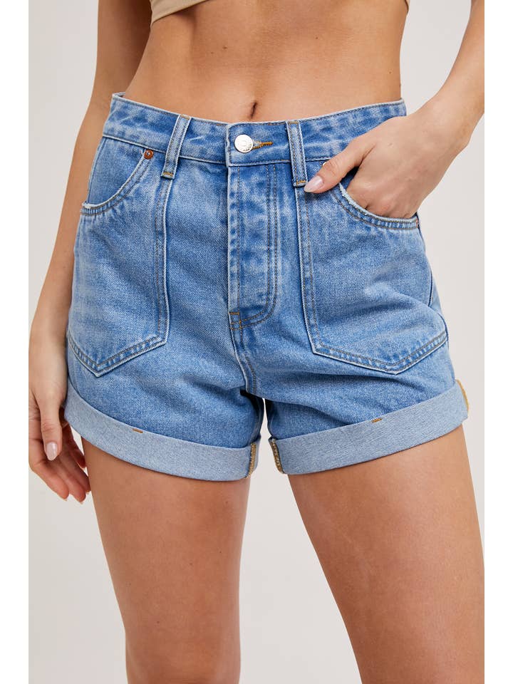 Bluivy - Wholesale Shorts - Women's - WESTERN POCKET ROLLED HEM DENIM SHORTS