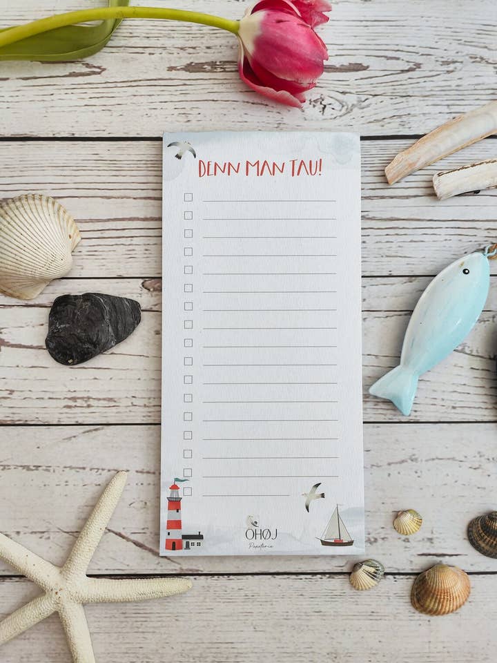 Blocco note con la lista delle cose da fare «DENN MAN TAU!» per la vendita all'ingrosso da parte di OHØJ Papeterie