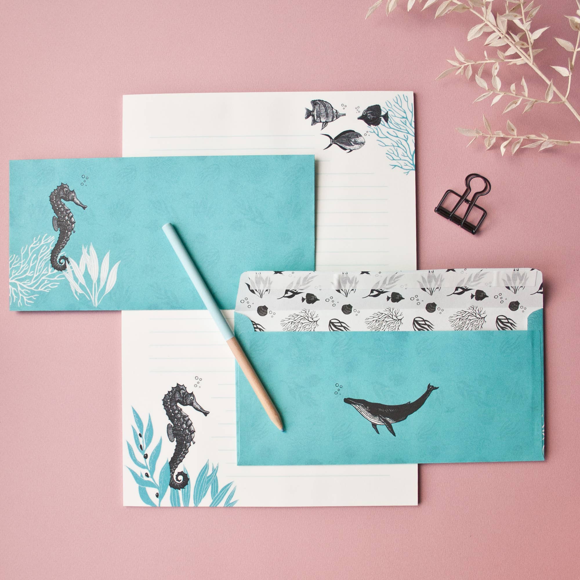 Katja Rub - Venta al por mayor Conjunto de papelería y tarjetas - Set de papelería con caballitos de mar1