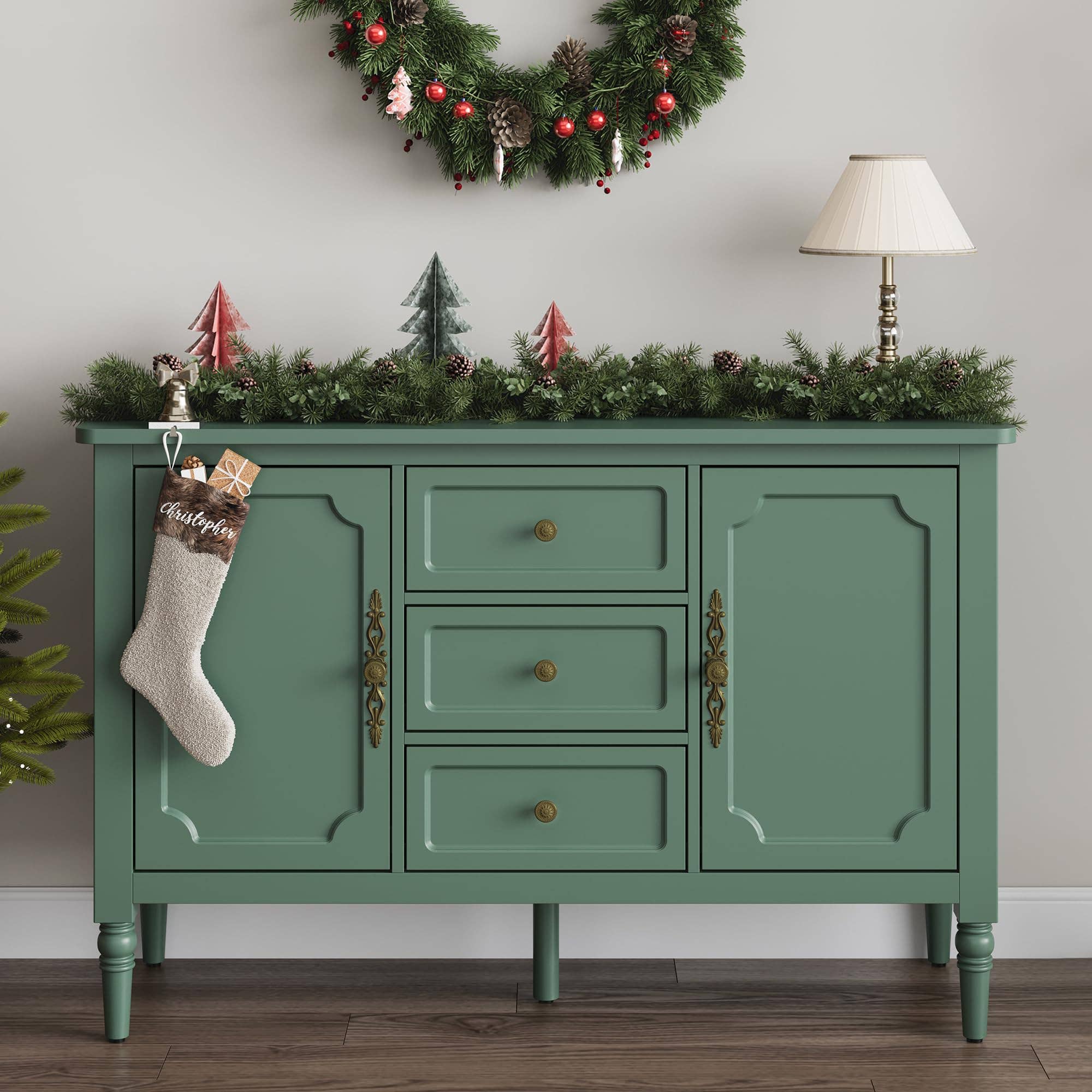 Heynemo - Wholesale Cabinet - Mid-Century Storage Cabinet with 2 Doors & 3 Drawers, Green0