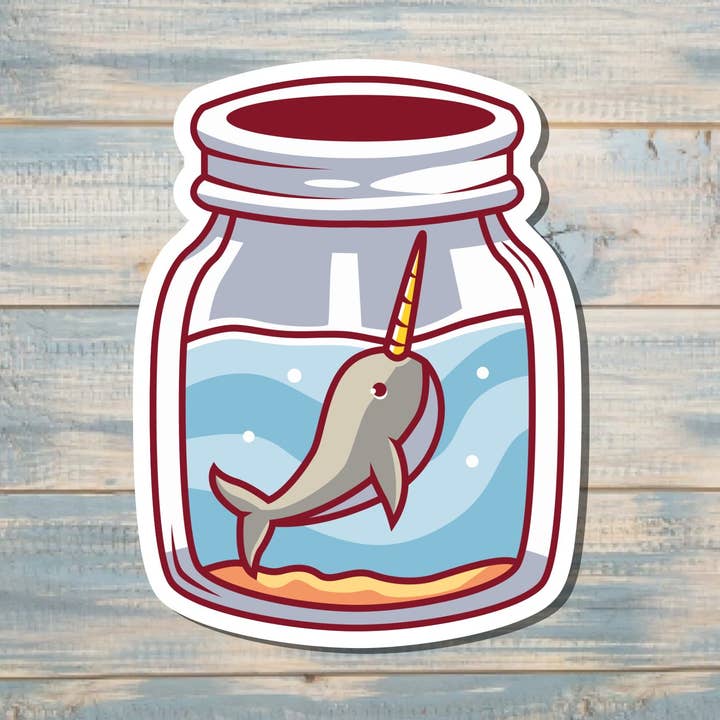 Narwhal in a Mason Jar Sticker |Sticker or Magnet for wholesale by Handmade by Marlayna