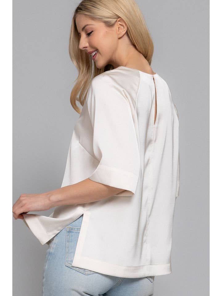 Active Basic | Active USA - Wholesale Blouse – Women’s - Raglan Elbow Sleeve Side Slit Back Closure Satin Blouse7