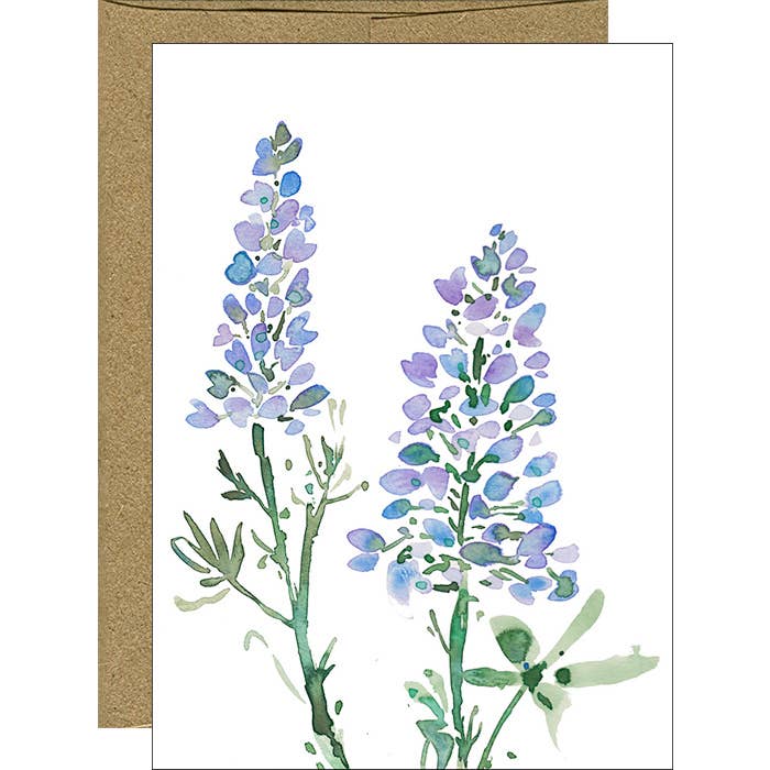 Watercolor Lupine Blue Floral Notecards - Boxed Set of 6 for wholesale by Pink Bathtub Designs