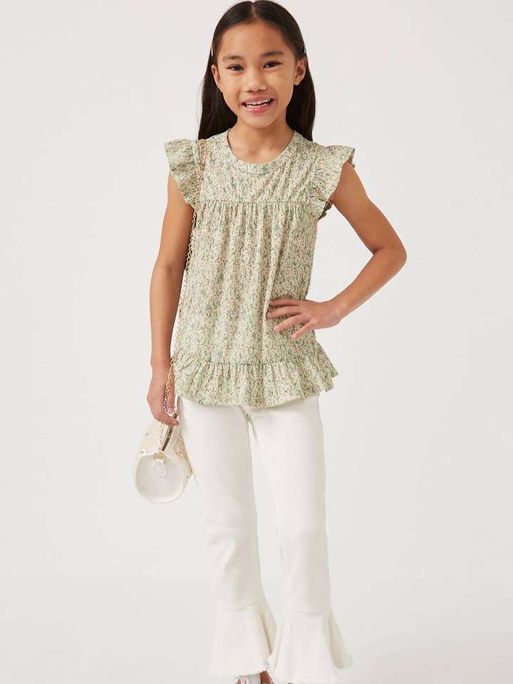 Gemustertes Strick-Top mit Blumenmuster und Rüschendetail für Mädchen für den Großhandel von Hayden LA