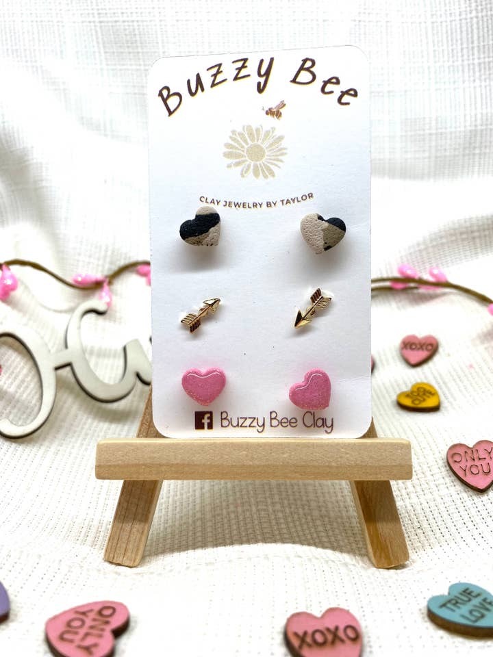 Triple Valentines stud pack 2 for wholesale by Buzzy bee clay