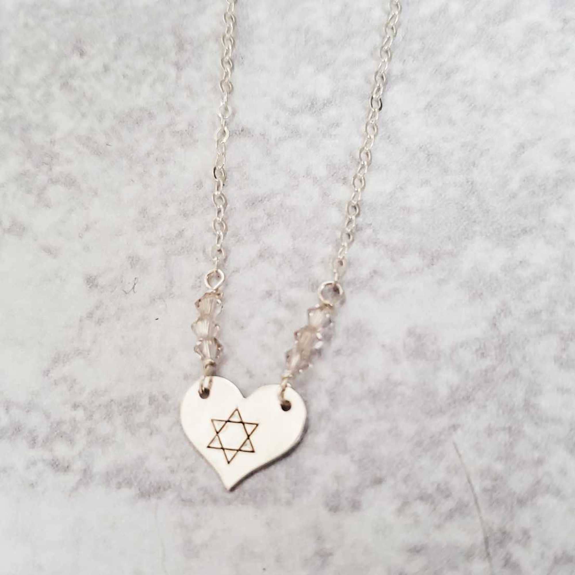 Salt and Sparkle - Wholesale Pendant/Charm Necklace - Crystal Heart Necklace with Stamped Star of David1