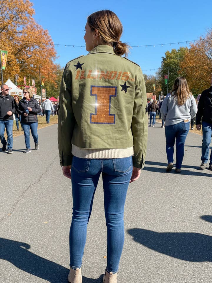 University of Illinois Block I Armygrön skjortjacka för wholesale av Moving Forward Designs