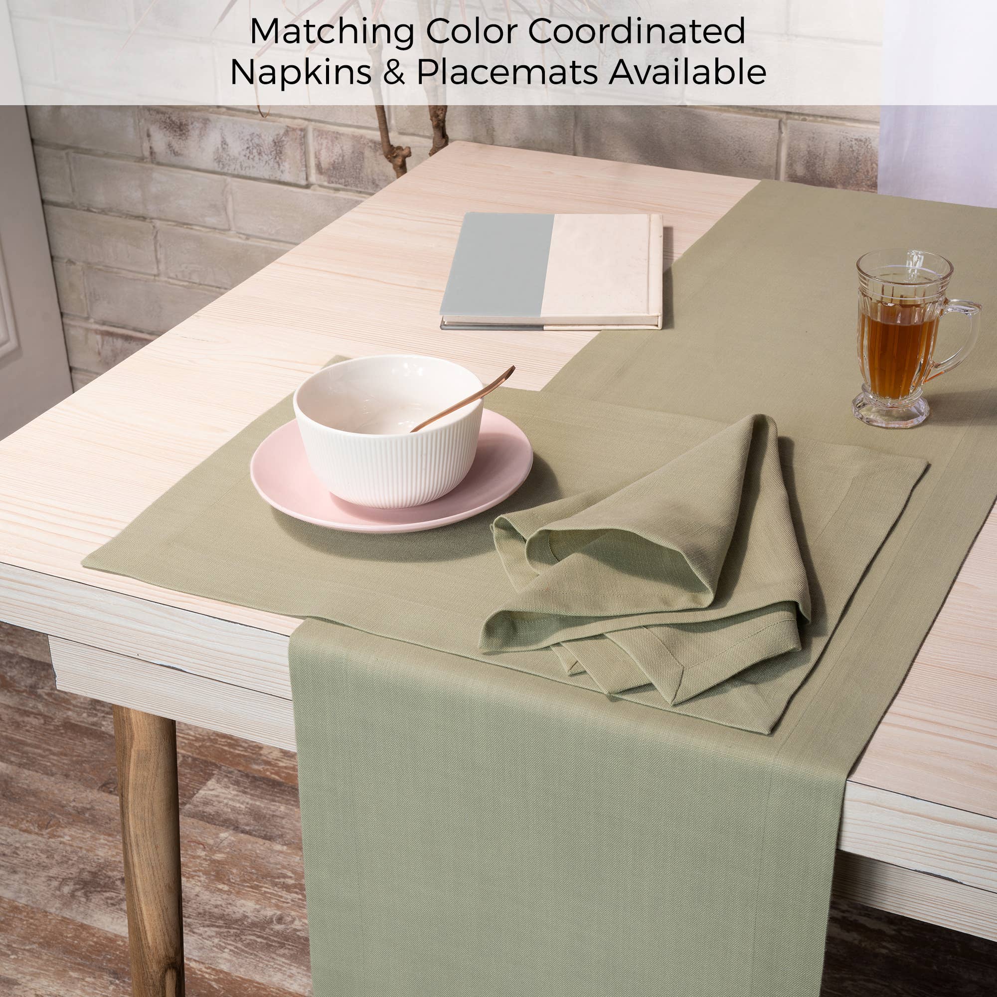 D'Moksha - Vente Chemins de table - Chemin de table vert sauge en lin synthétique4