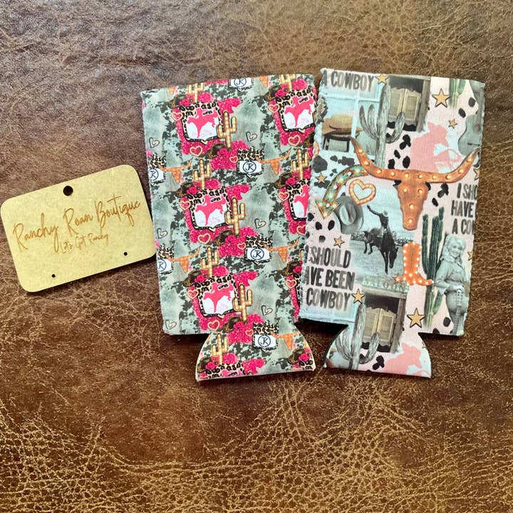Ranchy Roan Boutique - Wholesale Drink Huggers & Koozies - Shoulda Been a Cowboy Slim Koozie1