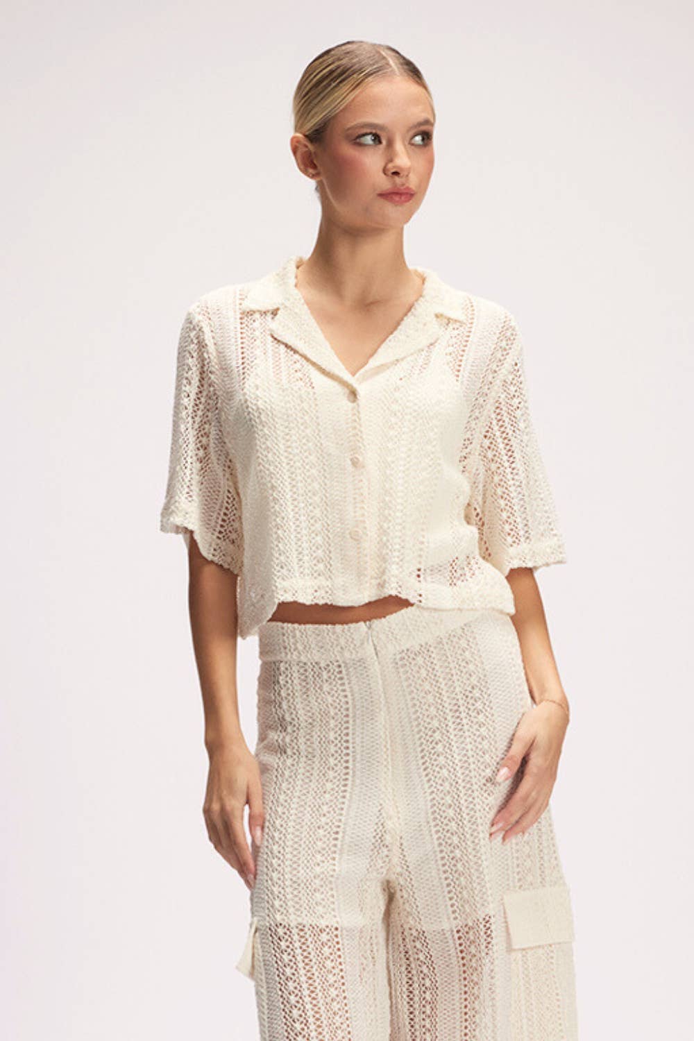 CRÈME Haut court en crochet chic et tendance pour l'été - TI6274FO en vente sur Faire12