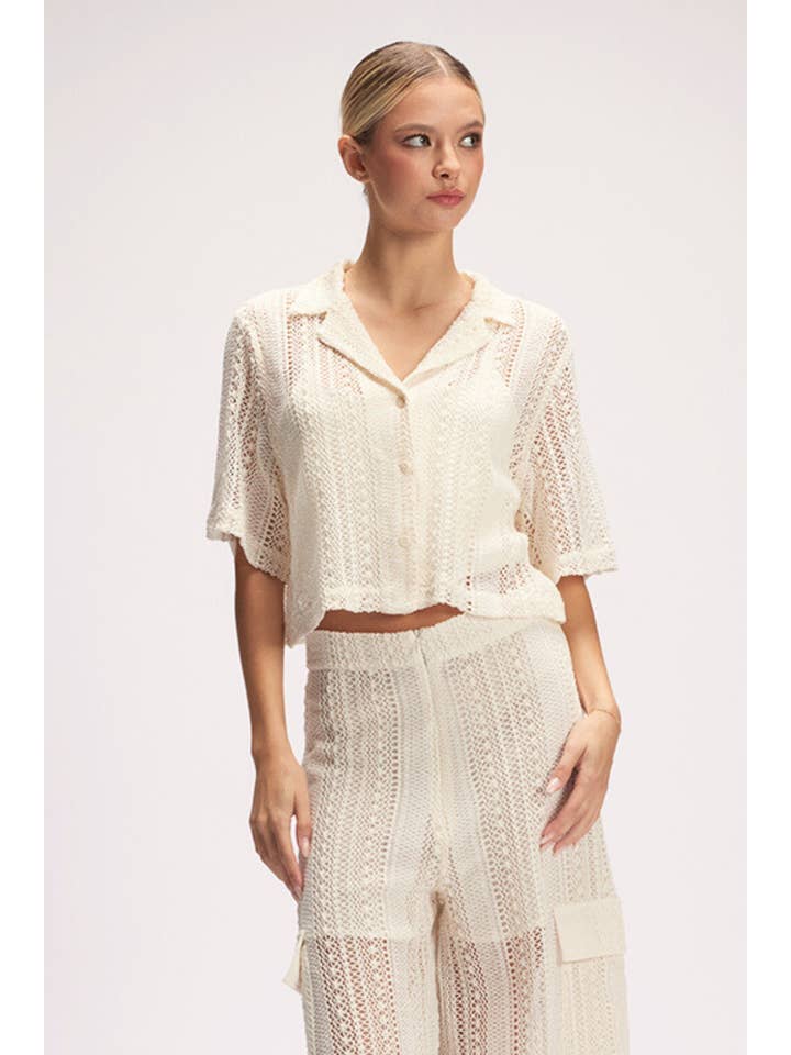 CRÈME Haut court en crochet chic et tendance pour l'été - TI6274FO en vente sur Faire12