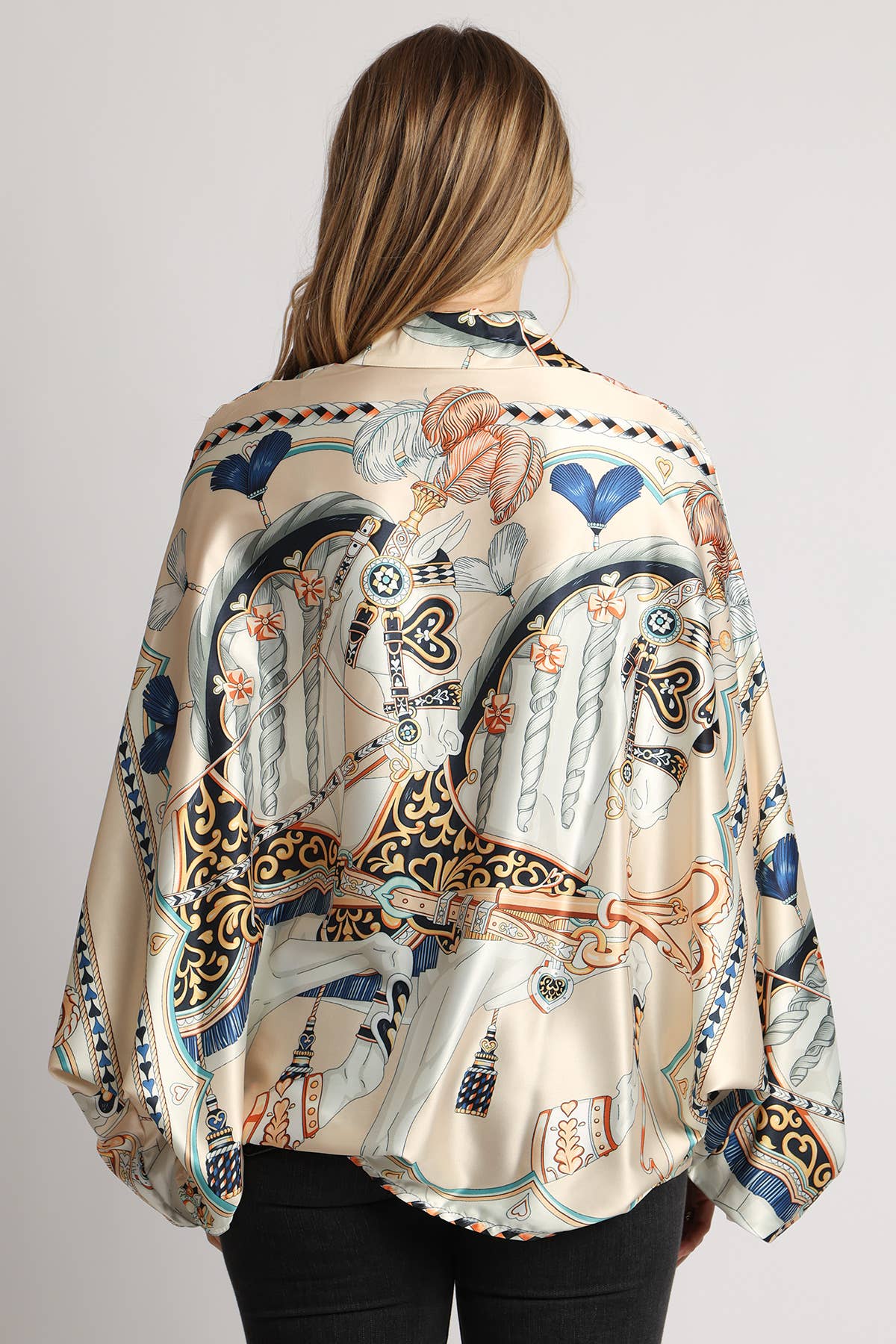 PEACH Multi-Print Bohemian Style Satin Blouse QC2465 for wholesale on Faire4