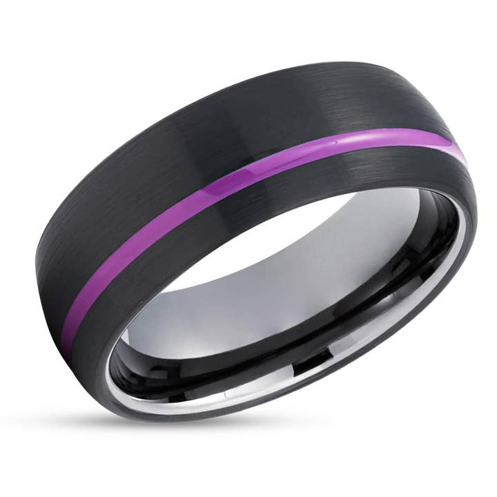 Black Wedding Ring - Gunmetal Tungsten Ring - Purple Wedding Ring - Tungsten Ring for wholesale by Lucky Love Rings